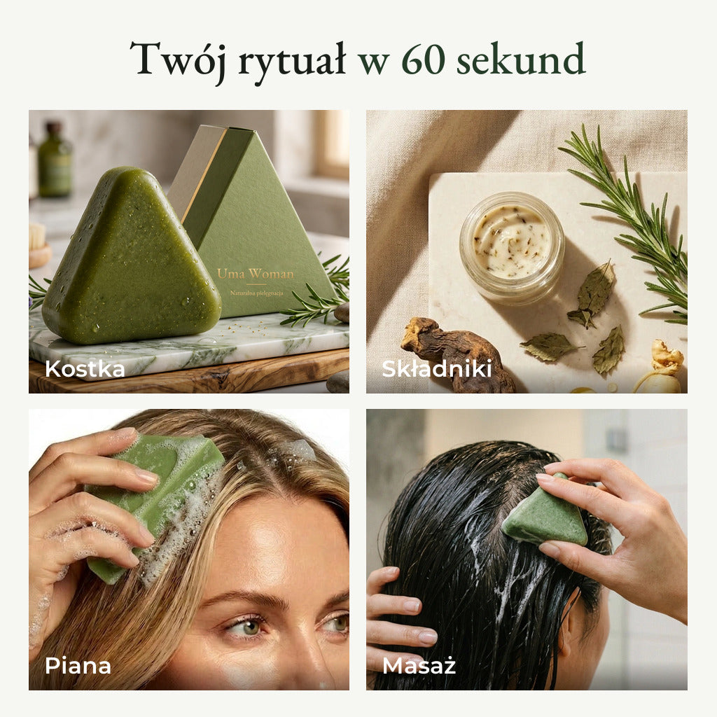 Twój rytuał w 60 sekund — kostka, składniki, piana, masaż