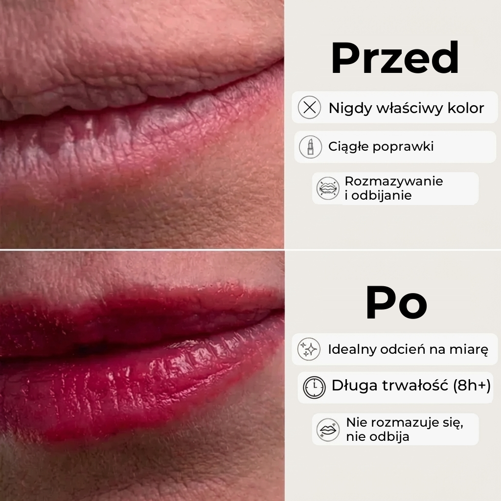 Przed i po nałożeniu szminki pH Glow